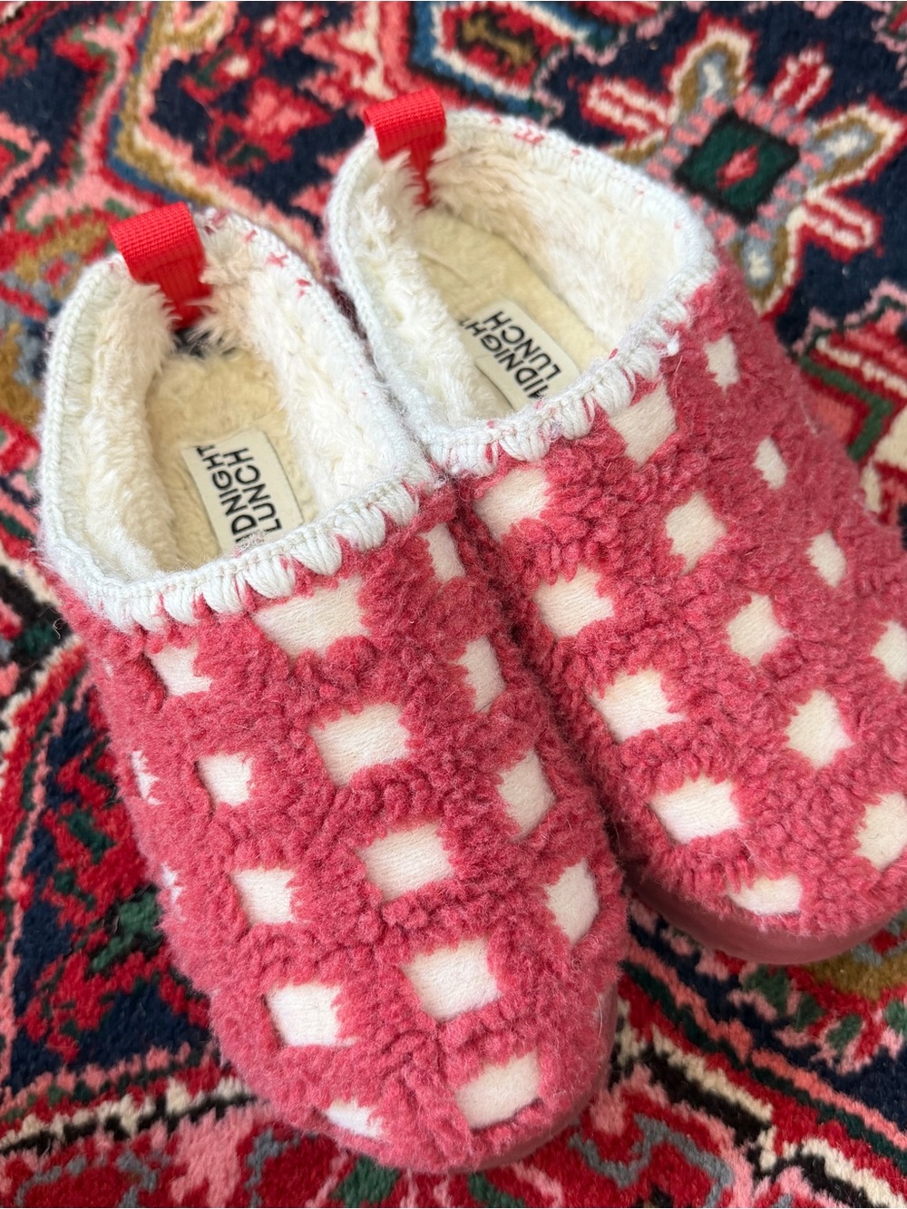 Midnight Lunch Pink & White Plush Slip-On Slippers